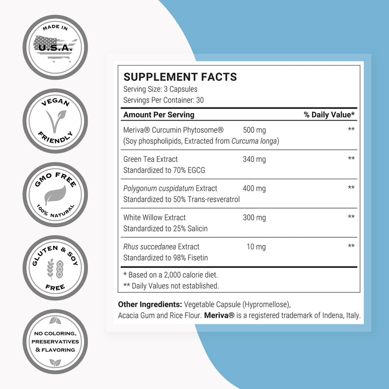 Supersmart - Natural Rapalogs (Advanced Formula) - with EGCg, Fisetin, Trans-resveratrol, Salicin, Curcumin Phytosome | Non-GMO & Gluten Free - 90 Vegetarian Capsules