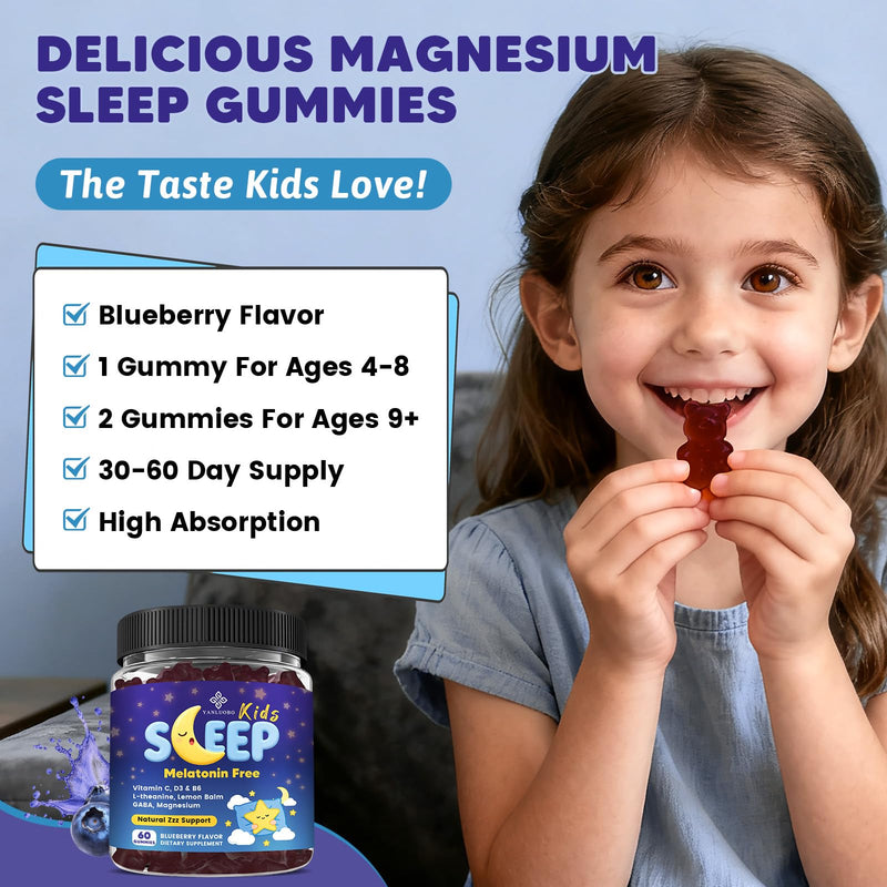 Kids Sleep Gummies - with Magnesium Glycinate, Lemon Balm, L-Theanine | Calming Relaxation, Support Natural Sleep, Quiet Mind - Berry Flavor, Non-Habit Forming 60 Count (Pack of 1)