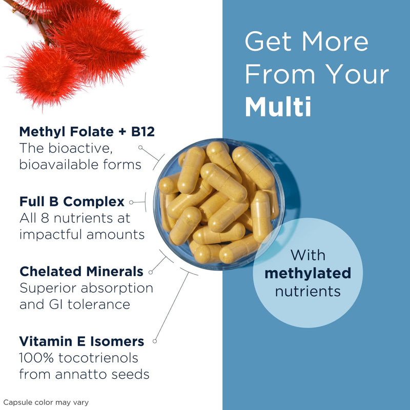 Designs for Health Methylated Multivitamin for Women & Men - Twice Daily Multimineral Supplement & Multivitamin Without Iron + Methylated B12 and Folate, Vitamin C, K, D, E + More (60 Capsules) 60 Count (Pack of 1)