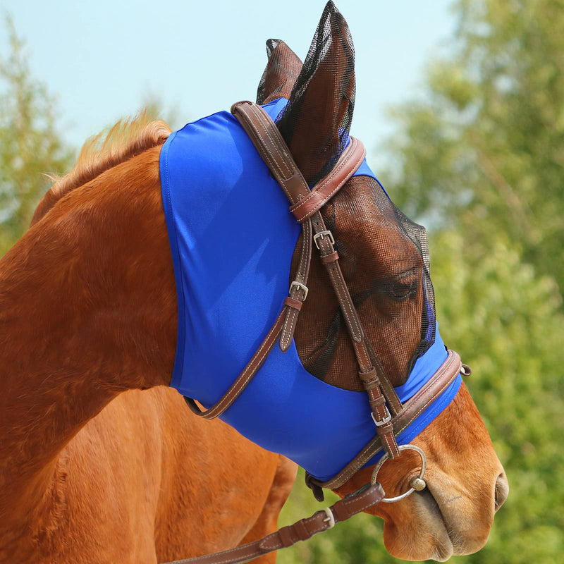 Ultra Lightweight UV-proof Full Visibility Stretchy Horse Fly Mask Azure Blue (L; Full Size) Full (Large) - BeesActive Australia