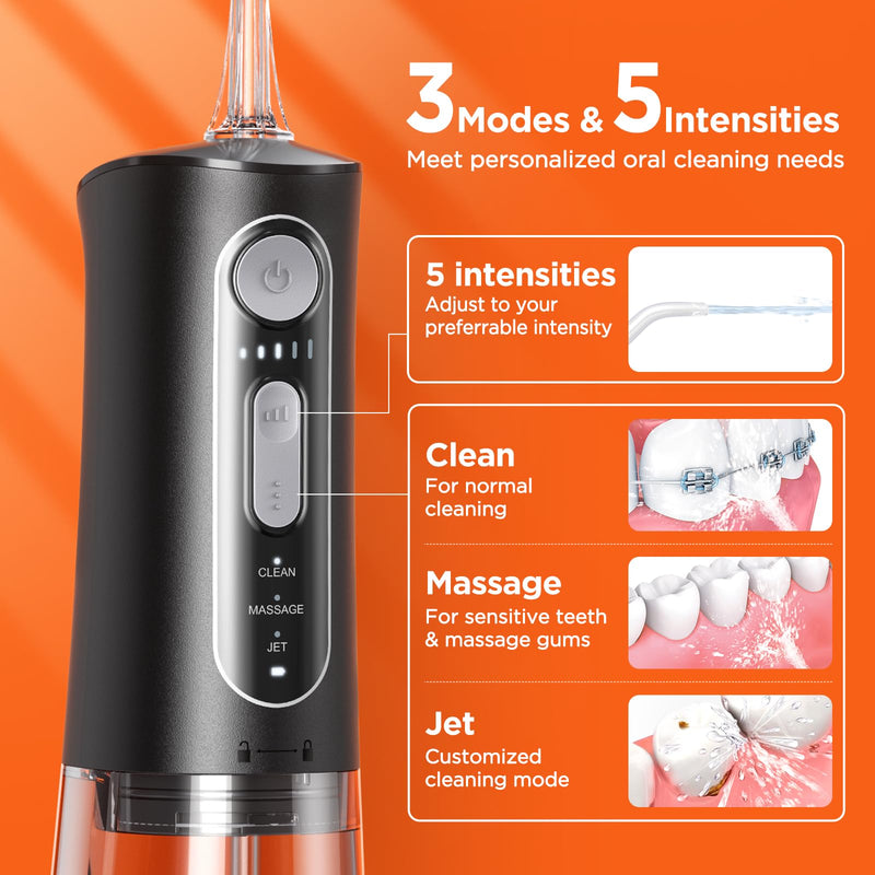 Water Flosser and Electric Toothbrush Combo - Cordless Water Flosser for Teeth - 5 Modes Sonic Electric Toothbrush, 3 Modes Portable Water Floss… Coal Black
