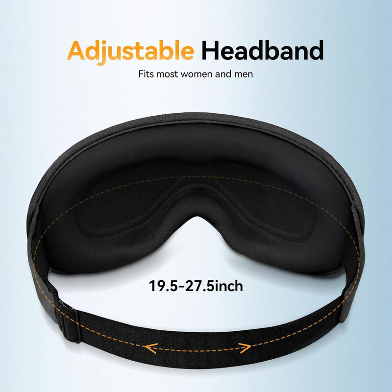 Blackout Sleep Mask: Weighted Eye Mask for Men Women - 3D Contoured Zero Pressure and Eyelash Free - Airplane Travel Nap Night Sleeping Blindfold - Adjustable Ear-Friendly Breathable Comfortable Black - BeesActive Australia