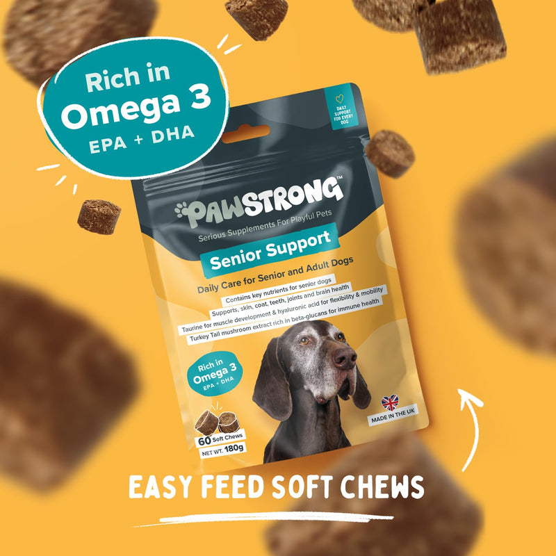 Senior Support Soft Chew Dog Supplements - Daily Care for Senior & Adult Dogs – Supports Brain, Joint & Immune Health with Taurine, Turkey Tail Mushrooms & Omega 3 EPA & DHA – 60 Soft Chews 60 Chews