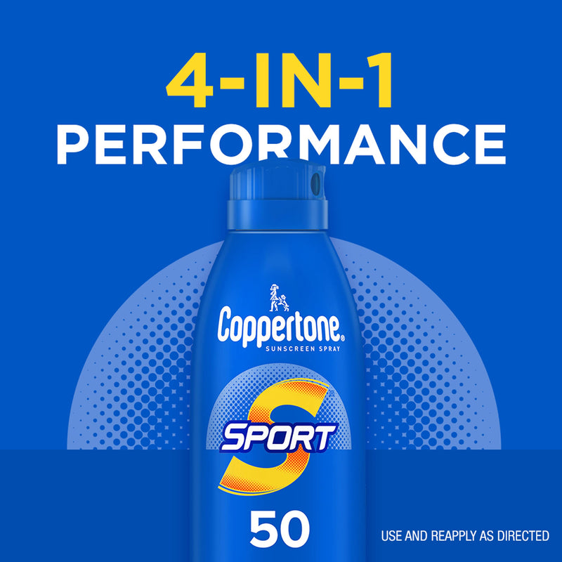 Coppertone Sport Sunscreen Spray SPF 50, Water Resistant Spray Sunscreen, Broad Spectrum SPF 50 Sunscreen, Bulk Sunscreen Pack, 5.5 Oz Bottle, Pack of 2