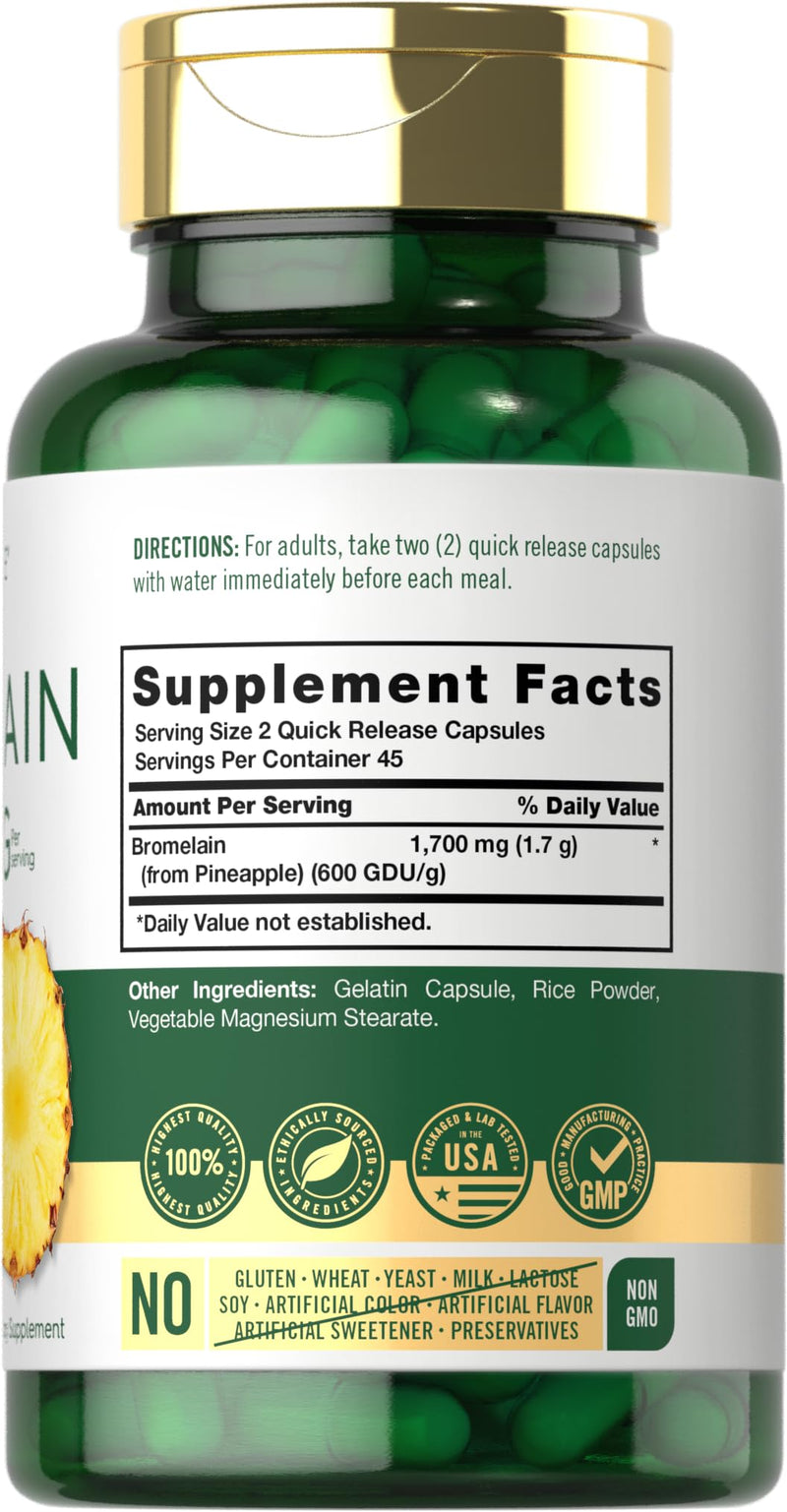 Carlyle Bromelain 1700 mg | 90 Capsules | Pineapple Enzyme Supplement | Non-GMO and Gluten Free - BeesActive Australia