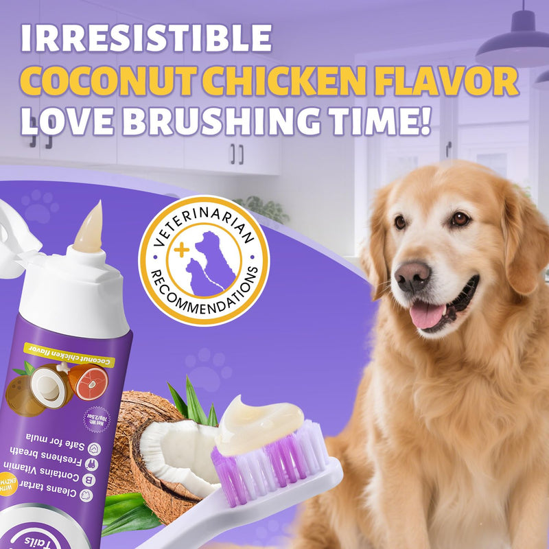 Dog Toothbrush Kit, 2.5oz Toothpaste, Dual-Head & Finger Brush | Gentle Dog Care. For Dogs Over 20 lb. Soft Brush Comfort. Coconut Chicken Flavor. Easy Daily Routine. 2.5 0unce(pack of 1)