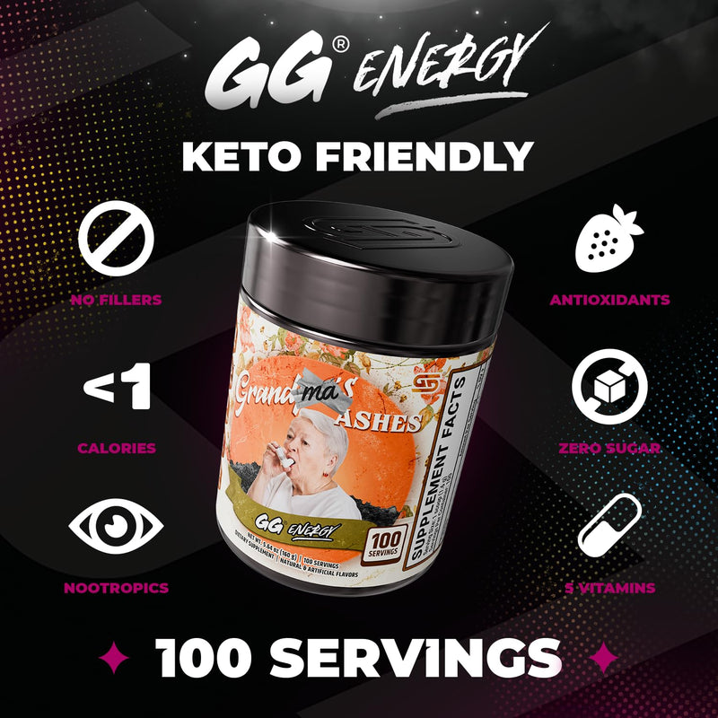 Gamer Supps GG Energy - Grandma's Ashes by Goons (100 Servings) - Keto Friendly Gaming Energy and Nootropic Blend, Sugar Free + Caffeine + Vitamins + Immune Support, Powder Drink 5.64 Ounce (Pack of 1)