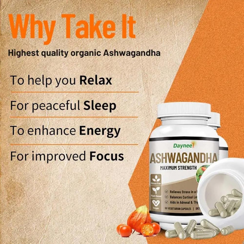 AIHIYO Ashwagandha Capsule, 60 Count | Herbal Supplement, MACA Root, Vitamin D2, Vitamin C