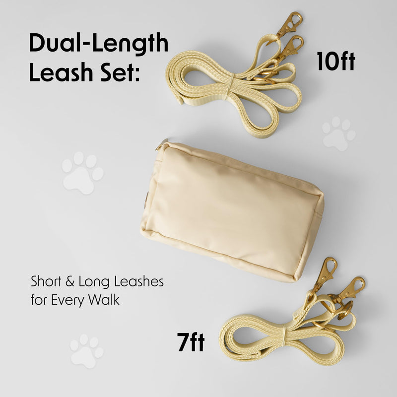 Hands-Free Dog Leash with Adjustable Waist & Crossbody Fanny Pack Perfect for Walking, Jogging, & Training, Securely Holds Treats, Toys, and Essentials, Comfortable, Durable, and Convenient Design Small Beige - BeesActive Australia