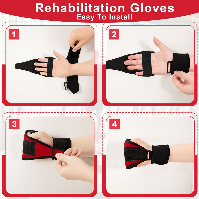 Stroke Finger Splint Brace Ability, Finger Rehabilitation Auxiliary Training Gloves for Elderly Patients, Anti-Spasticity Hand Therapy Equipment for Fist Stroke Hemiplegia Hand Training, Red