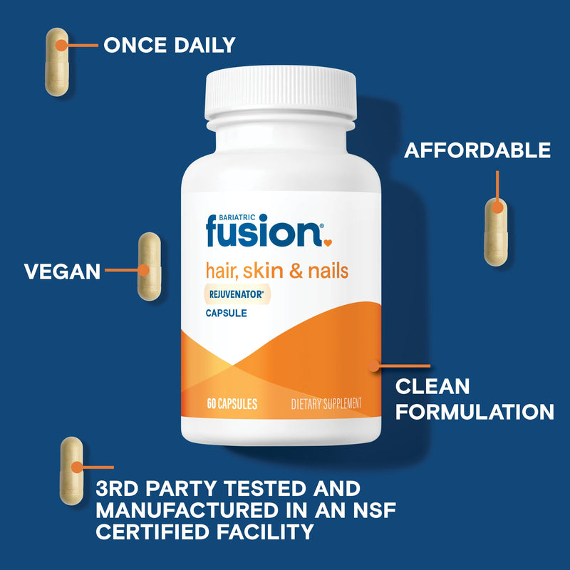Bariatric Fusion ONE Per Day Bariatric Hair Skin and Nails Vitamins REJUVENATOR for Women | Vegan Hair Growth Vitamins with Biotin, Vitamin B12, and B1 | Easy to Swallow | 60 Capsules 60 Count (Pack of 1)