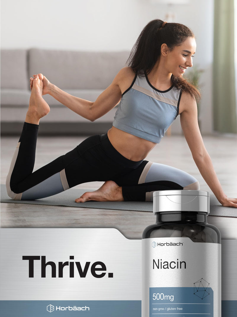 Horbäach Niacin | Vitamin B3 500mg | 100 Capsules | with Flushing | Non-GMO, and Gluten Free Supplement