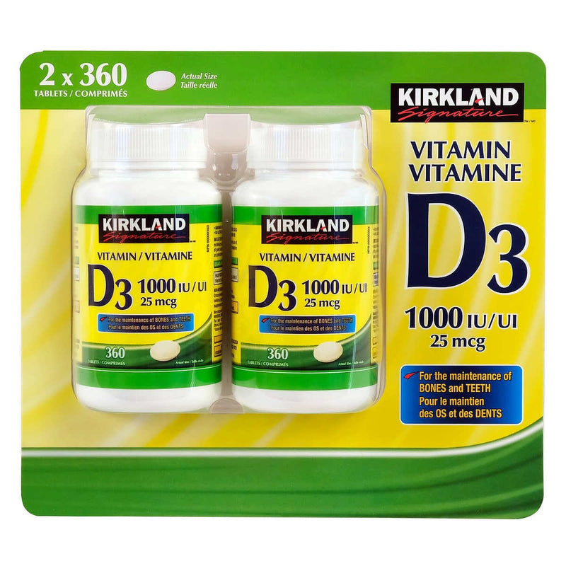 (Twin Pack) 2 x Kirkland Signature Vitamin D3 1000IU/25mcg, 360 tablets 360 Count (Pack of 2)
