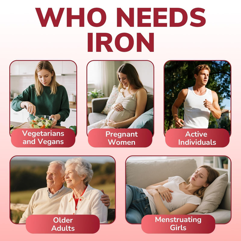 Vitalibre Iron Supplement for Women & Men, 65 mg, Ferrous Sulfate, VitaminC | D3, B6, B12, Folate, Beet Root, Spinach, Pumpkin Seeds, Nettle, for Red Blood Cell & Energy Production, 90 Tablets 90 Count (Pack of 1)