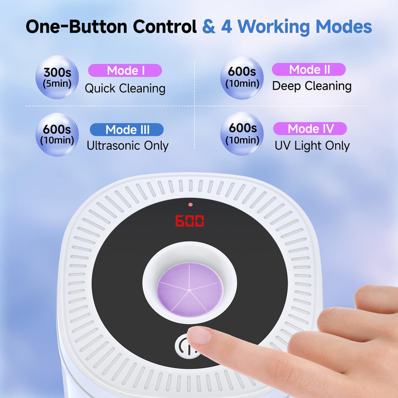 Ultrasonic Retainer Cleaner Machine, 45kHz Dental Cleaning Pod for Denture, Aligner, Nightguard, Mouth Guard, Toothbrush, Jewelry, with Digital Timer, 200ML & 4 Modes for All Dental Appliances S White - BeesActive Australia