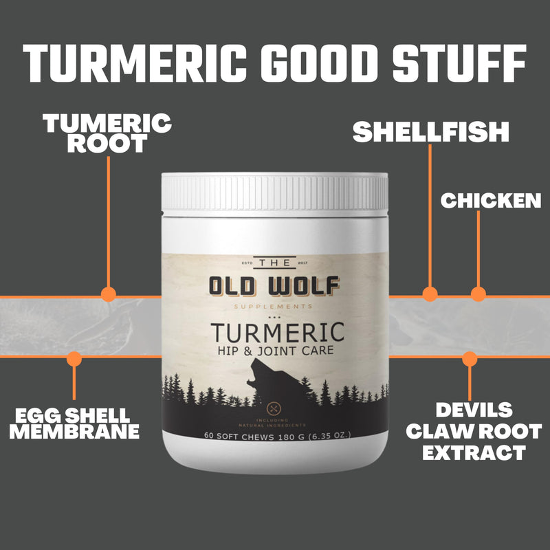 Turmeric Joint Supplement for Dogs: Pain Relief & Anti Inflammatory Support with Glucosamine, MSM, Beef Liver Powder, Egg Shell Membrane & Turmeric Root Blend - 60 Chews - PawsPlanet Australia