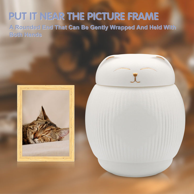 DiDiBirDi Ceramic Urn for Cat, Animal Urn, Pet Cremation Box, Cat Urn for Ashes, Black Cat Urns for Ashes (White) White - BeesActive Australia