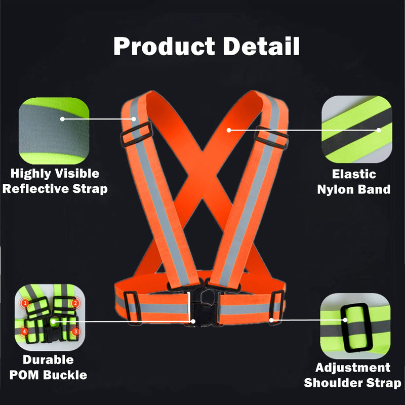 Reflective Strap Safety Vest Gear - 2-10 Pack Adjustable High Visible Reflective Running Gear for Women Men Night Orange x10