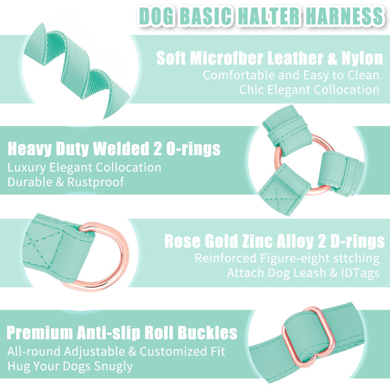 Soft Leather No Pull Dog Harness - Adjustable Step in Dog Harness with Rose Gold Heavy Duty Metal Buckle, Freedom Nylon Dog Halter Vests for Small Medium Large Dogs Easy Walking Training (Green,L) Mint Green L (Neck&Chest Girth 24"-38" x Width 1") - BeesActive Australia