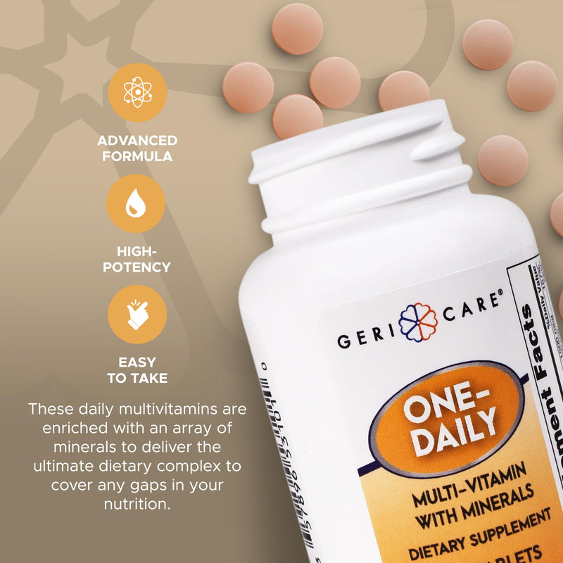 One-Daily Multivitamins with Minerals for Men & Women (100 Tablets) by GeriCare| High-Potency Multi-Vitamin & Multimineral Dietary Supplement for Immunity, Energy| Complete Daily Nutritional Support 100 Count (Pack of 1)