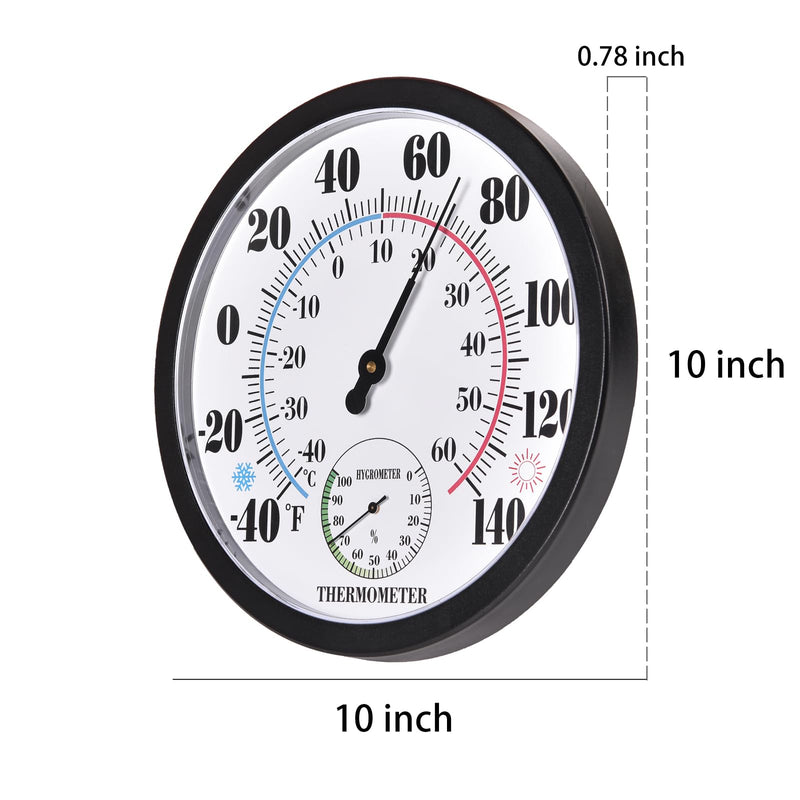 Indoor Outdoor Thermometer Large Numbers Wall Thermometer Hygrometer Waterproof Does not Require Battery 10 inch Wireless Hanging Hygrometer Garden Decoration (Black) Black 10" - BeesActive Australia