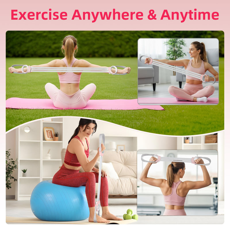 Figure 8 Fitness Resistance Bands with Handles, 20-60lb Adjustable Elastic Excercise Band, Non-Slip Fabric Silicone Bands for Strength Stretch Flexibility Training Arms Back Shoulder Chest Legs Power Pink - BeesActive Australia