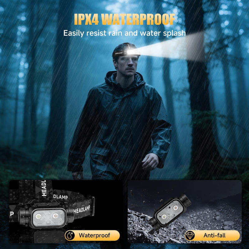 Rechargeable LED Headlamp 3 Pack, High Lumen Super Bright Head Lamp with Red Light, Motion Sensor, 5 Modes, 90° Adjustable, Waterproof Lightweight Headlamps for Adult Running, Camping, Hiking