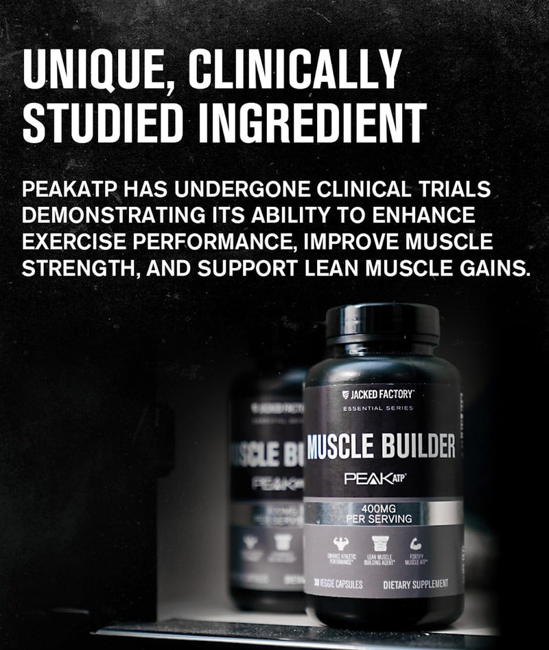 Jacked Factory Essentials Muscle Builder - ATP Muscle Builder for Men with Peak ATP to Support Muscle Gain, Enhance Athletic Performance, & Increase Strength - 30 Capsules - BeesActive Australia