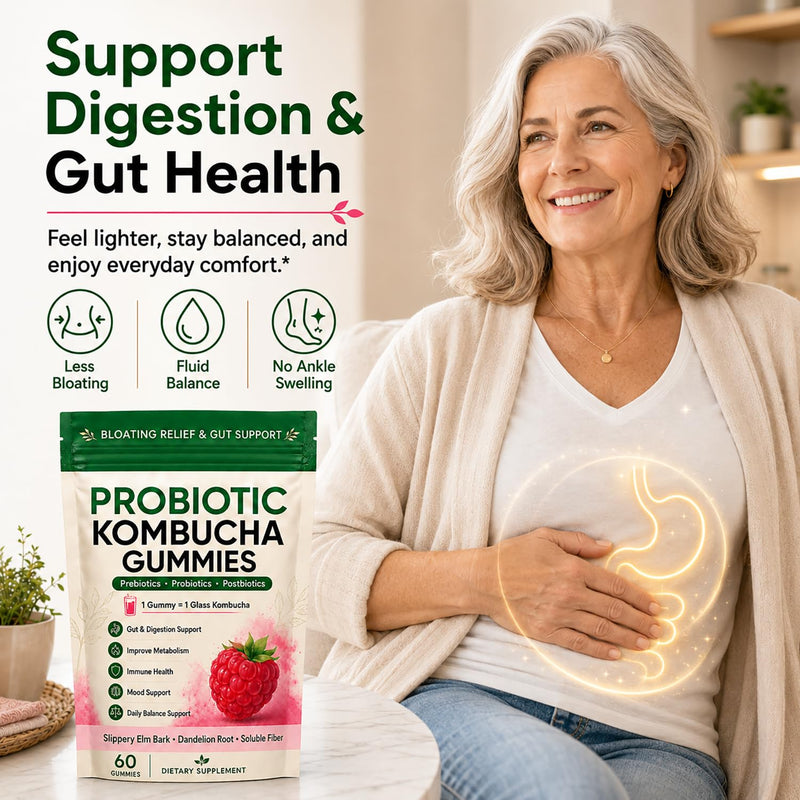 Jevawell Kombucha Gummies, Prebiotic Probiotic Postbiotic Formula, Digestive & Gut Health Support, Microbiome Balance & Digestive Comfort, Vegan, Non-GMO, 60 Gummies (1 Peak) 1 Peak