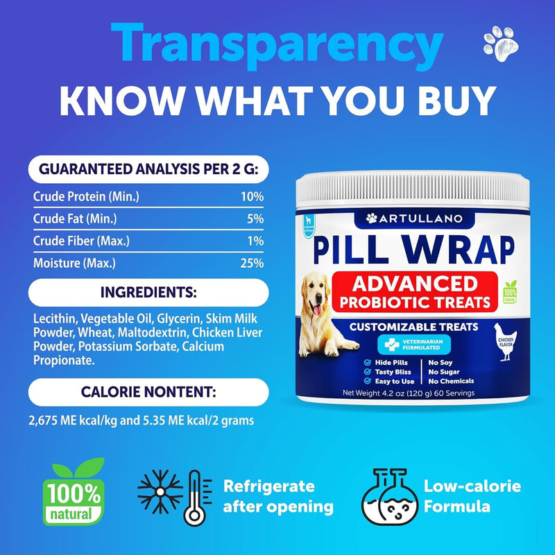 Pill Paste for Dogs - Pill Wrap for Dogs - Wrap a Pill for Dogs - Pill Wrap Masker Treats for All Breeds & Ages - Soft Dog Treats to Hide Pills, Capsules, Tablets - Chicken Flavor - 60 Servings - BeesActive Australia