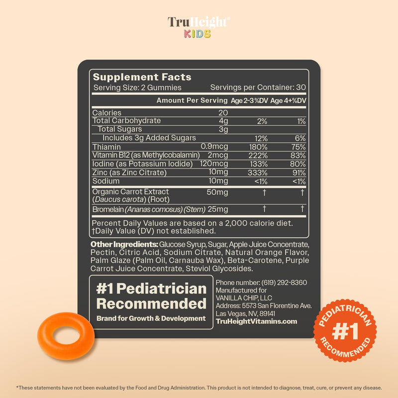 TruHeight Kids Appetite Booster Gummies (Orange, Ages 2+) All Natural Toddler & Kids Appetite Stimulant to Eat More - Weight Gain Supplements - Vitamins for Underweight Children - Picky Eater Vitamin 60 Count (Pack of 2)