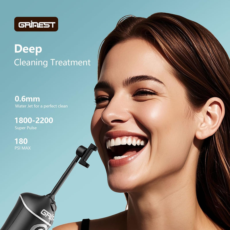 Water Flosser,Water Dental Flosser Pick for Teeth,Grinest 7 Modes Rechargeable Cordless Oral Irrigator Portable IPX7 Waterproof Tooth flossers for Home Travel-Black Black