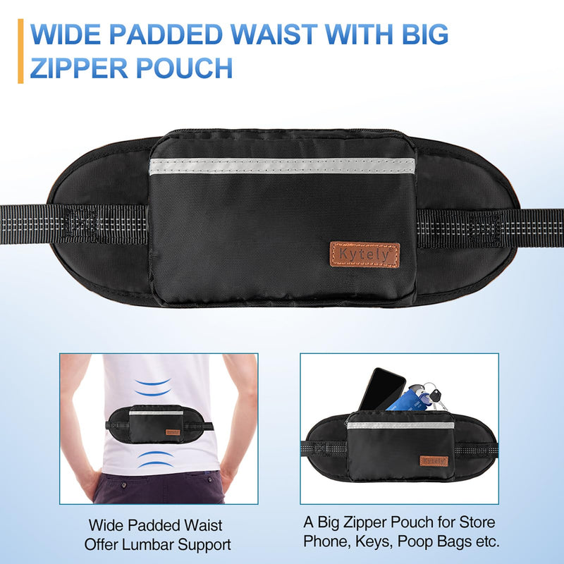 Kytely Hands Free Dog Leash with Zipper Pouch, Wide Padded Waist Dog Running Leash for Medium and Large Dogs, Dual Padded Handles, Retractable Bungee for Walking Jogging Training Hiking Black/Blue For 1 Dog