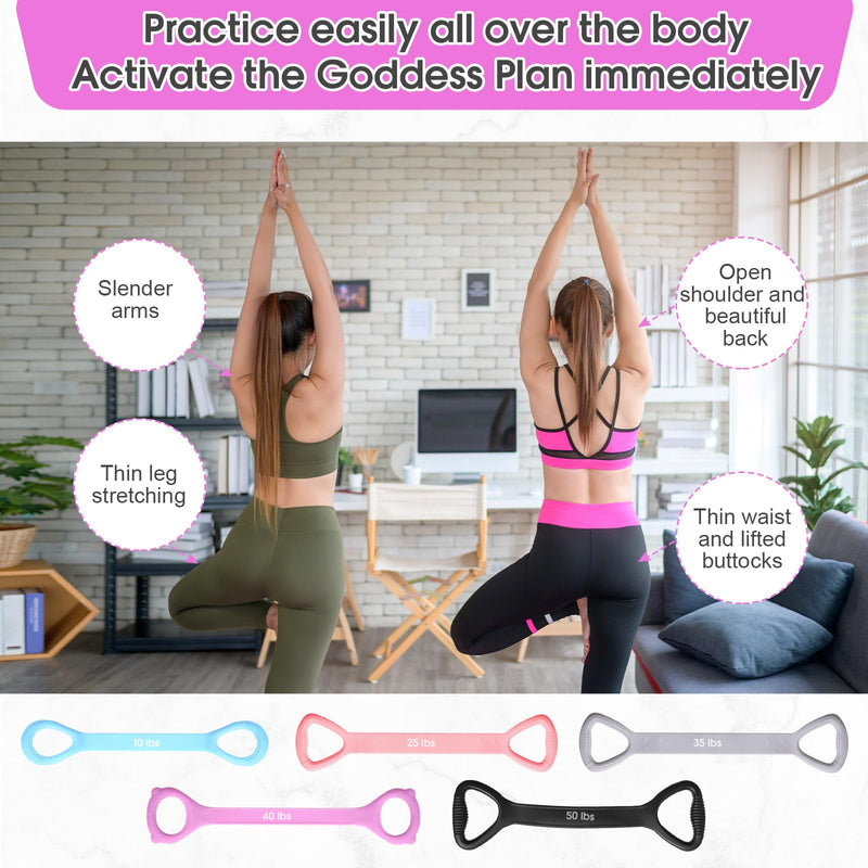 Soulchen 5 Pack Figure 8 Fitness Resistance Bands Elastic Bands(10 Lbs-25 Lbs-35 Lbs-40 Lbs-50 Lbs)for Arm, Back, Chest and Shoulder, Yoga, Pilates, Stretching, Workout Pulling Rope for Women and Men
