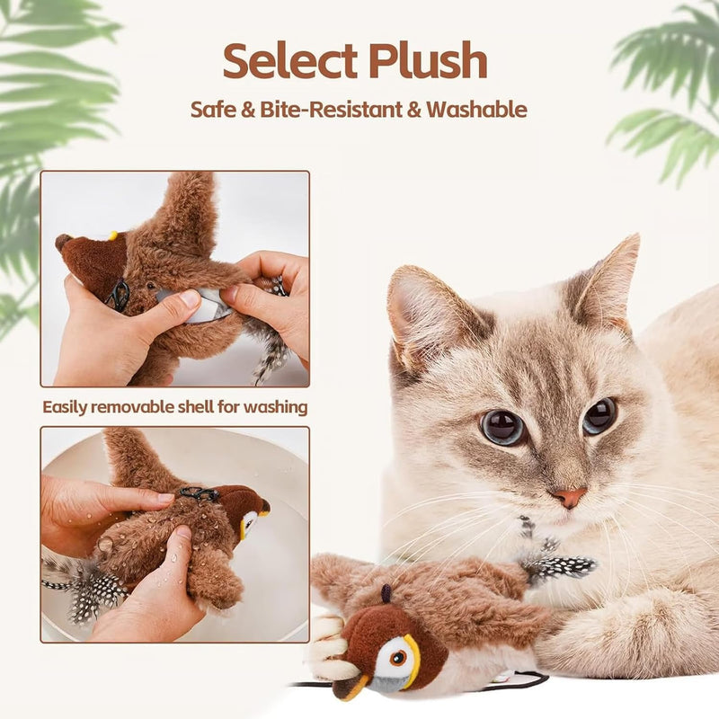 Interactive Chirping Bird Cat Toy,2025 New Flying Interactive Flapping Chirping Bird Cat Toy,Flying Bird Cat Toy for Indoor Adult Bored Cats,Pet Kitten Chase Plush Flying Bird - BeesActive Australia