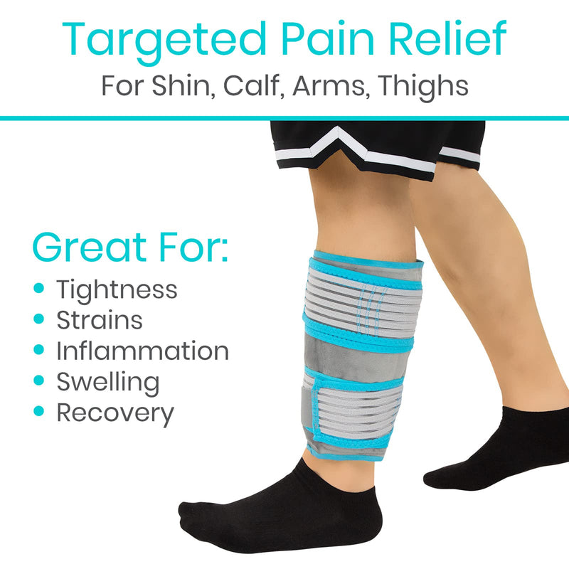 Vive Calf & Shin Ice Pack Wrap (Single) - Extra Strength Hot & Cold Therapy for Shin Splints & Leg Pain - Adjustable Compression Straps to Stay in Place - Flexible When Frozen with 30+ Minutes of Cold Single - BeesActive Australia