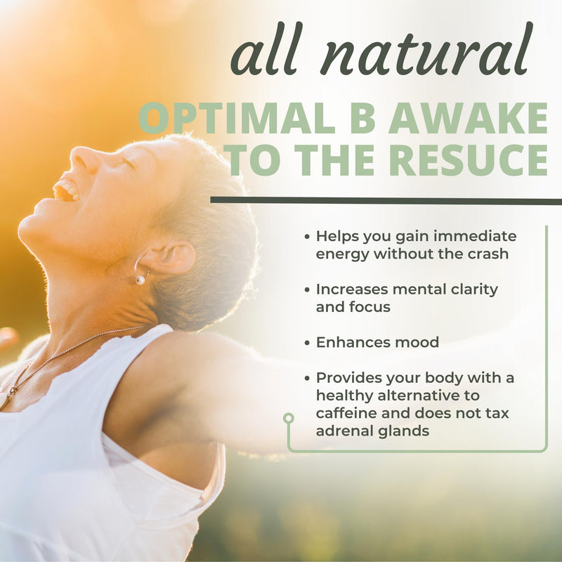 Optimal Health Systems B Awake Whole Food B Complex Formula, 90 Capsules | Whole food B-complex, rhodiola root, DMAE, taurine, enzymes and probiotics, natural energy, focus, clarity and mood support