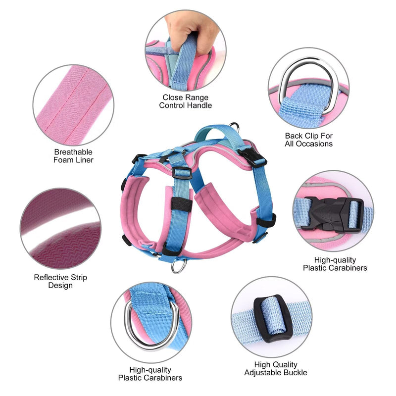 Beirui No Pull Dog Harness, No Choke Front Clip Dog Harness Medium Sized Dog, Adjustable Soft Padded Dog Vest harness with Easy Control Handle and Reflective Strips for Large Dog Easy Walking(Pink,M) M:Chest 17-26", Neck 14-23" Pink - BeesActive Australia