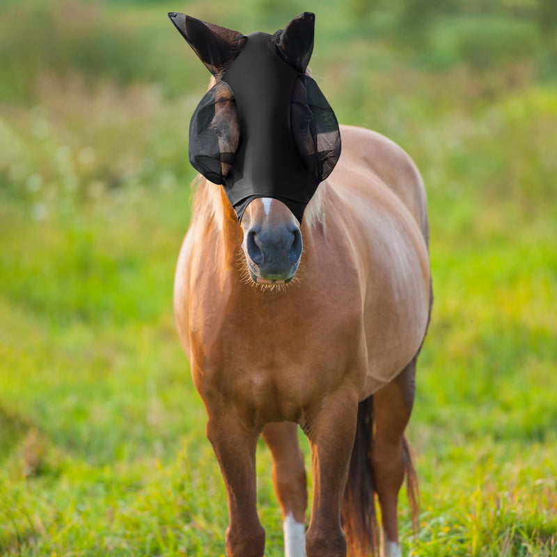 Darryy Fly Mask, Fly Mask Horse, Fly Protection Elastic, Fly Mask Horse UV Protection (Black) Black - BeesActive Australia