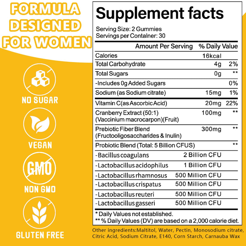 Vaginal Probiotics Gummies for Women, Premium Feminine pH Balance Gummies, Healthy Odor, Yeast Balance & Flora + Vitamin C for Immune Support, 60ct Pineapple Flavor