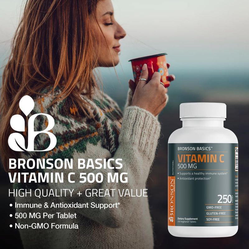 Bronson Vitamin C 500 MG Supports a Healthy Immune System & Antioxidant Protection, Non-GMO, 250 Vegetarian Tablets Unflavored 250 Count (Pack of 1) - BeesActive Australia