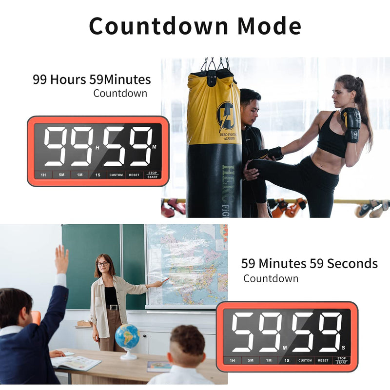VOCOO Digital Kitchen Timer with 7.8” Extra Large Display, Magnetic LED, with 3 Brightness, 4 Alarms and 3 Volume Levels, Battery Powered Countdown Count Up Timer for Cooking, Classroom, Home Gym Black Red