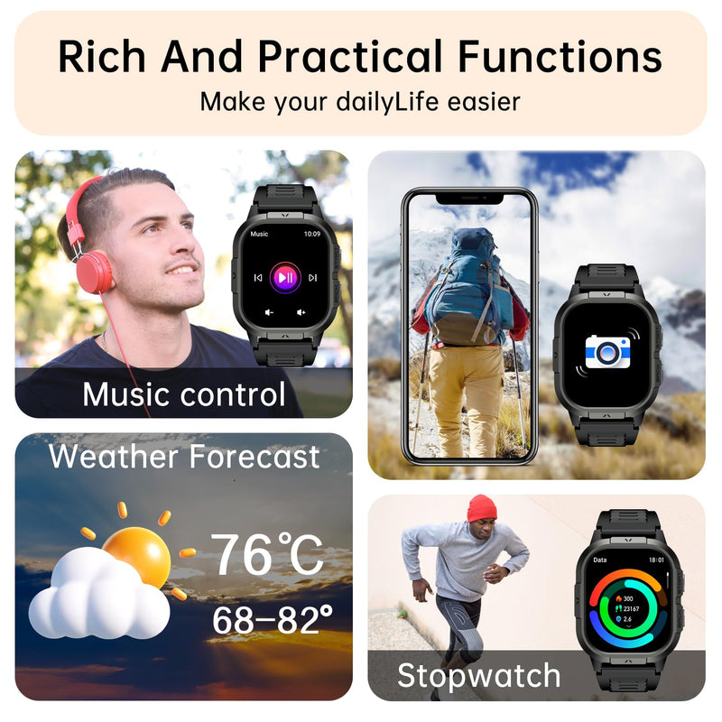 Smart Watch for Men Fitness Tracker: Military Waterproof Make Answer Call Digital Mens Watches Running Step Pedometer Smartwatch Android Phone iPhone Samsung Compatible Sleep SpO2 Heart Rate Monitor Black - BeesActive Australia