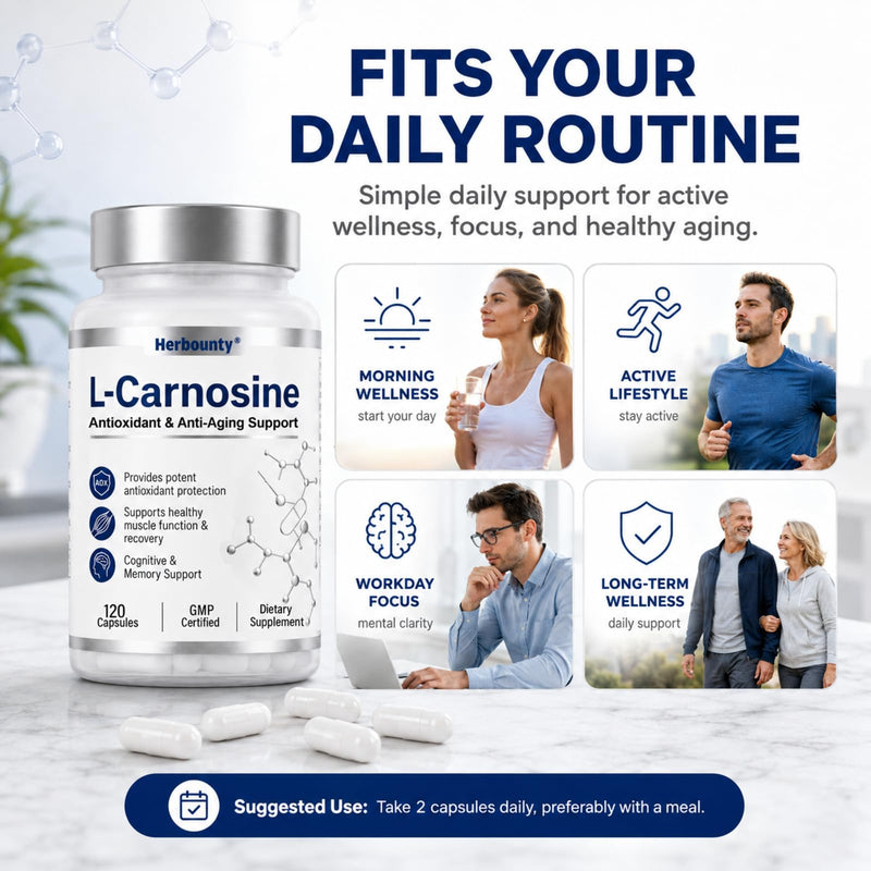 L-Carnosine Supplement 500mg, 120 Capsules Vitality Support | Antioxidant, Healthy Muscle Function, Cognitive Health, Gluten Free & Non-GMO 120 Count (Pack of 1)