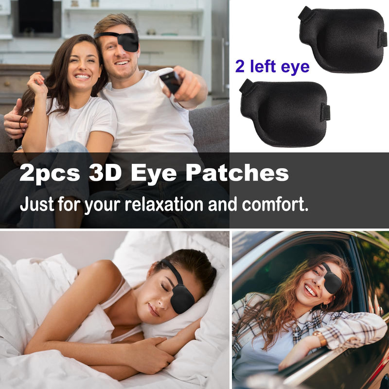 2Pcs 3D Eye Patches for Adults, Adjustable Medical Eyepatch,Black(Left) 2 Count (Pack of 1) Left-black