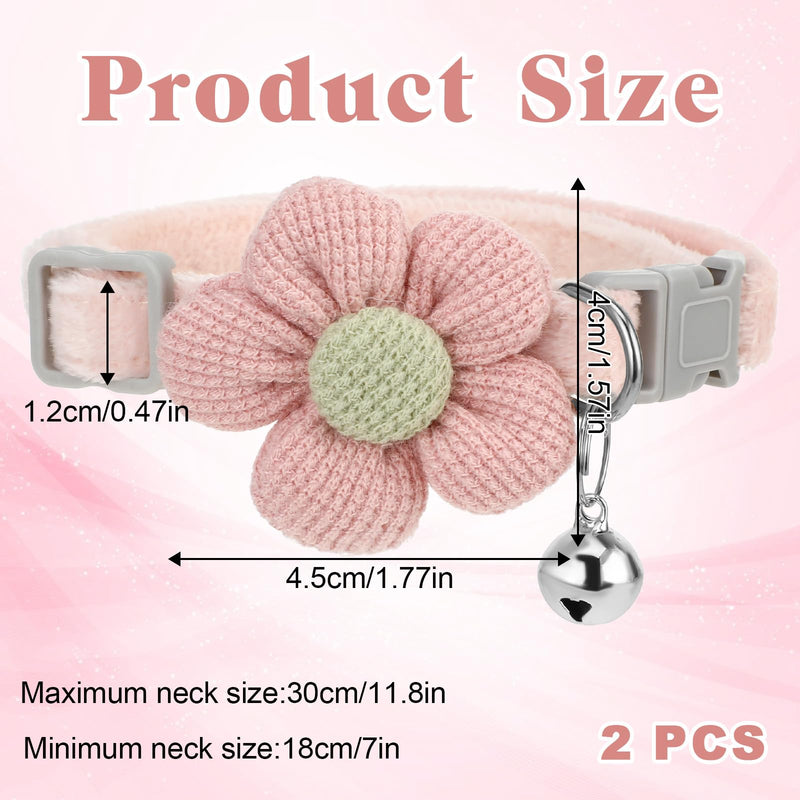 2 PCS Pink Kitten Collar with Flower Pink Cat Collar with Breakaway Safety Buckle, Cat Collar with Bells Flannel Kitten Collar with Bell, Adjustable 7-12 Inch Breakaway Cat Collars Pet Supplies - BeesActive Australia