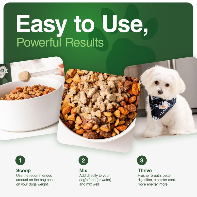 Human-Grade Superfood For Dogs, Premium Greens Powder Supplement For Dental Health, Longevity, Hip & Joint, Gut Health, Allergies, Immune Support, Skin & Coat - 3.5 oz Nutrient Dense Formula Chicken