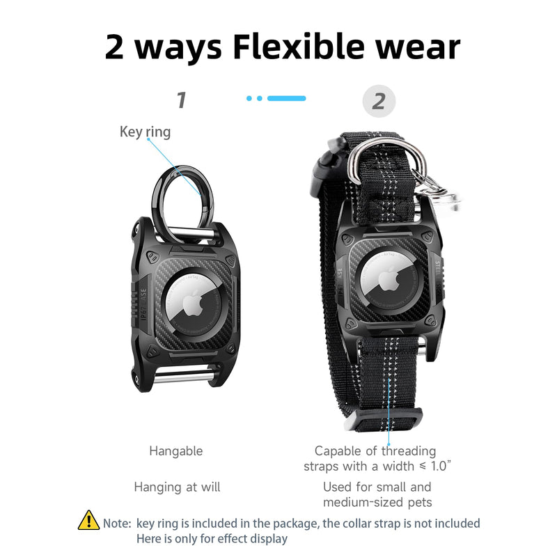 Airtag Dog Collar Holder Airtag Keyring, Waterproof AirTag Holder Hard TPU Full Protection Airtag Case for Dog Cat Collar, Key, Backpack, Luggage, GPS Tracker with Detachable Metal Bolt (Black) Black - BeesActive Australia