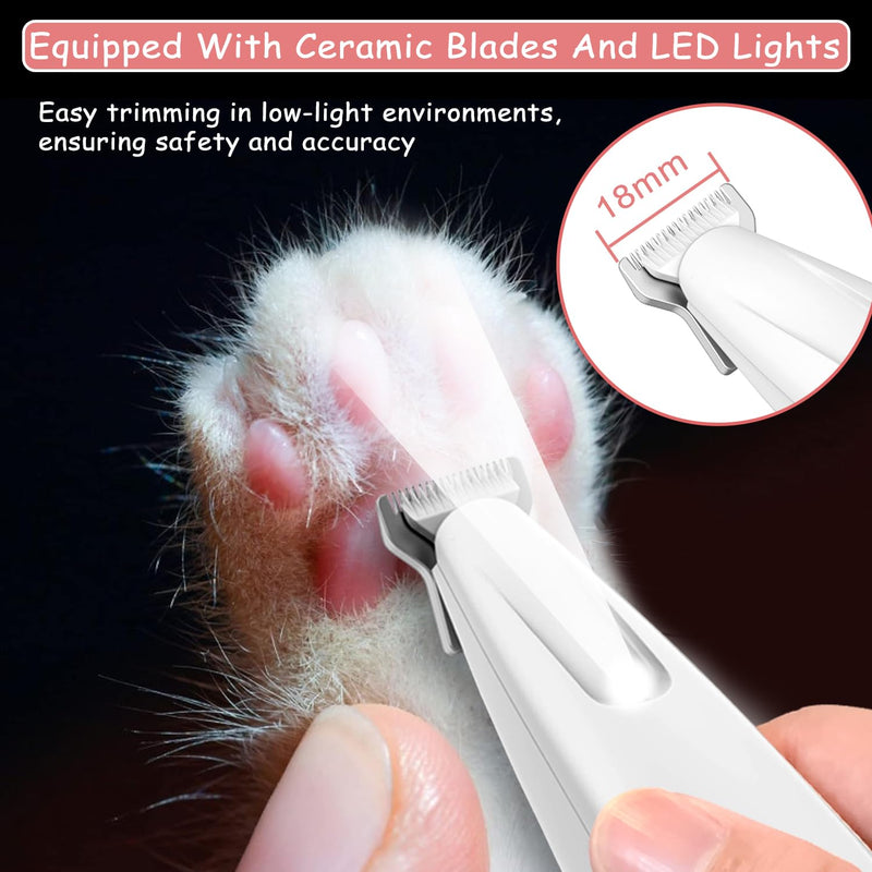 Dog Paw Trimmer with Detachable Ceramic Blade for Trimming, Cat & Dog Hair Clippers, Electric Dog Trimmer for Paws, Rechargeable Paw Trimmer for Paws, Eyes, Ears, Face, Rump-White(Set of 5) White Set of 5 - BeesActive Australia
