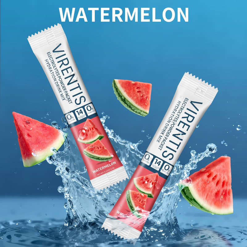 16 Sticks Electrolytes Powder Packets Sugar Free Hydration Packets Liquid Daily IV Electrolyte Drink Mix for Rehydration with 8 Electrolytes & 6 Vitamins, Low Sodium, Watermelon